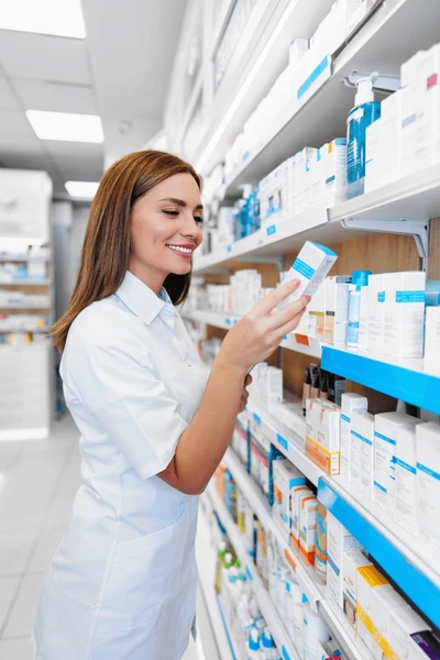 beautiful pharmacist working standing drug 600nw 2466381435